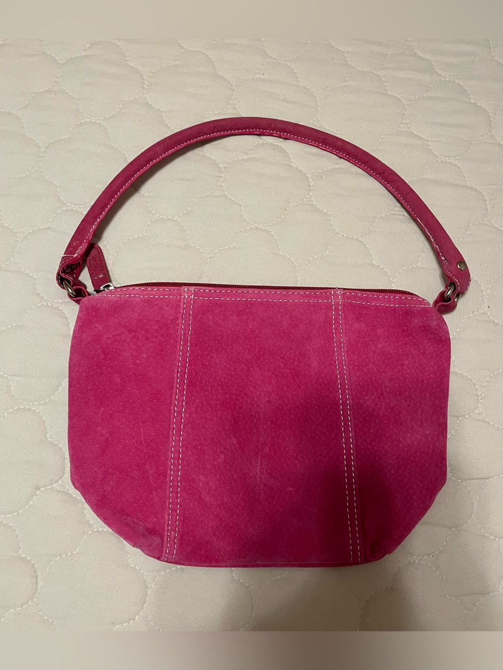 Vintage 90s Y2K 100% Suede Shoulder length Bag in Fuchsia Pink